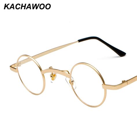 Kachawoo Small Round Eyeglasses Men Retro Style Gold Metal Frame Clear