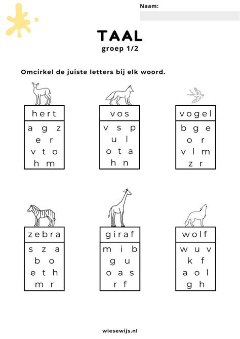 werkblad taal groep   thema dieren kleuterschool taal letterherkenning taal