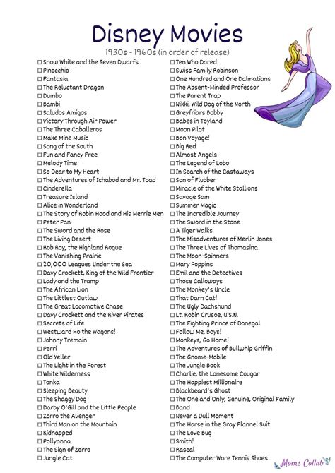 disney movies list   films  printable checklists