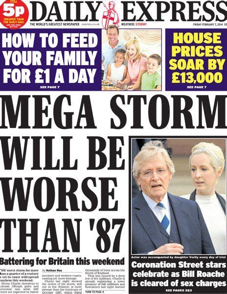 february  bad storms daily express tabloid newspapers
