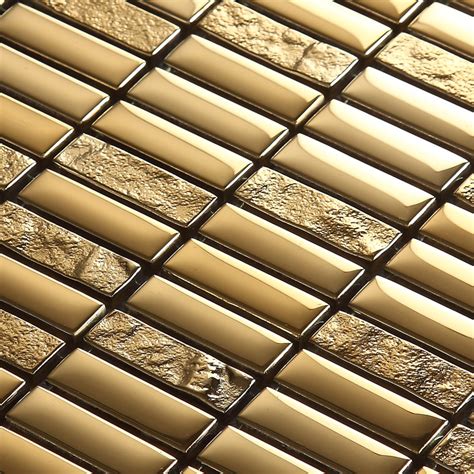 Crystal Glass Tile Brick Strip Kitchen Backsplash Tiles Gold Glass