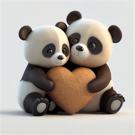 linda pareja de osos panda enamorada de corazones  render ilustracion