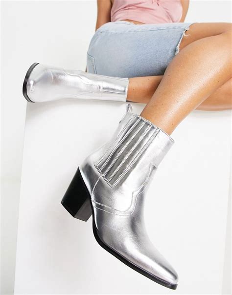 glamorous bottines style western argente asos enkellaarzen schoenlaarzen vrouwenschoenen
