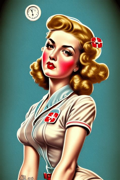 beautiful intricate nurse pinup girl vintage detailed portrait