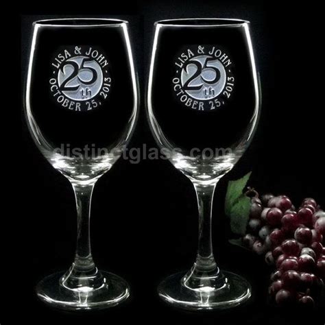 2 Etched Glass Wedding Anniversary Wine Glasses 5th 10th 15th 20th 25th