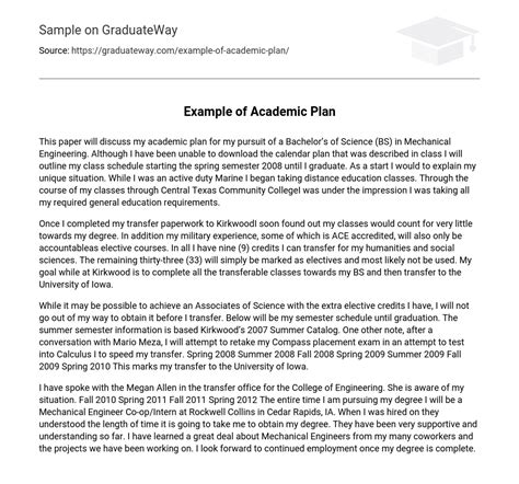 academic plan essay  graduateway