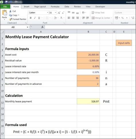 monthly lease payment calculator plan projections