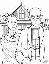 Gothic American Coloring Grant Wood Pages Painting Clipart Printable Famous Drawing Clip Paintings Drawings Popular sketch template