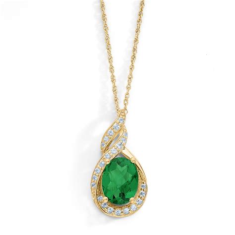 simulated emerald gold  silver teardrop pendant necklace