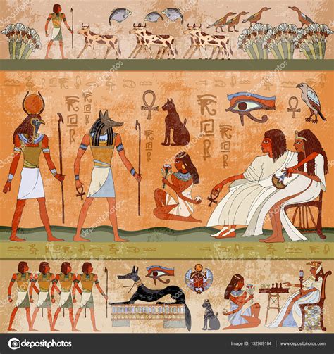 Ancient Egypt Scene Murals Ancient Egypt Hieroglyphic