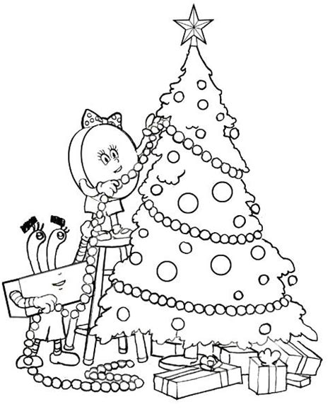 christmas tree   cute doll garnished  coloring page