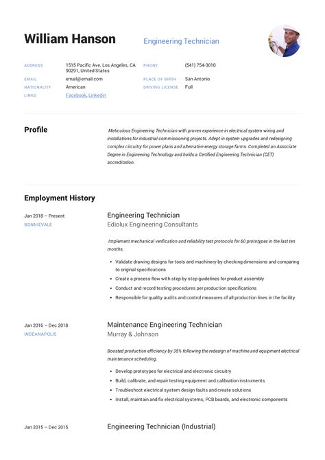 engineering technician resume writing guide  templates