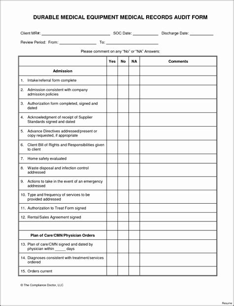 patient chart audit template