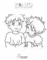 Ponyo Sosuke Ghibli Falaise Coloringhome Sketch Hellokids Fois Imprimé sketch template