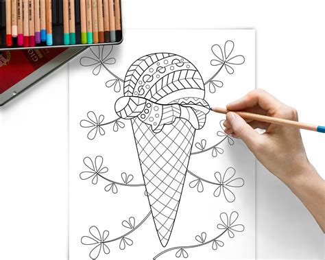 printable ice cream coloring pages  adults pack   etsy