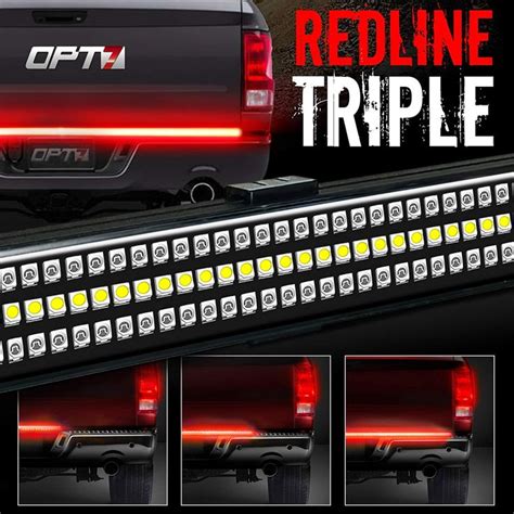 opt  redline triple led tailgate light bar wsequential red turn signal  led solid