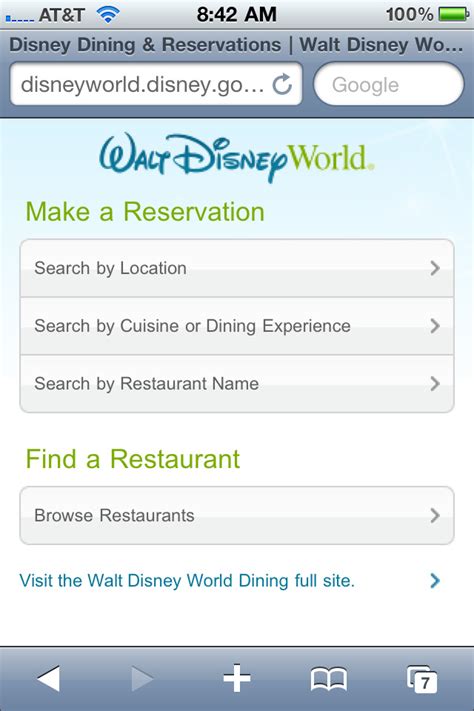 disney introduce mobile web browser dining reservations