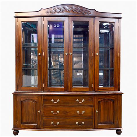 Solid Mahogany Wood Display Cabinet With Glass Doors
