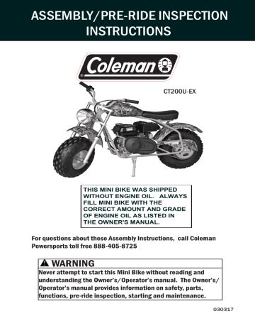 coleman mini bike owners manual manualzz