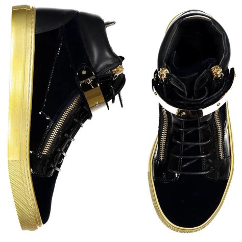 giuseppe zanotti black  gold suede sneakers  zippers  laces  boygirls