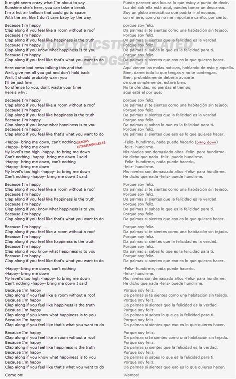 top lyrics translated canciones top traducidas pharrell williams happy 2013 despicable me 2