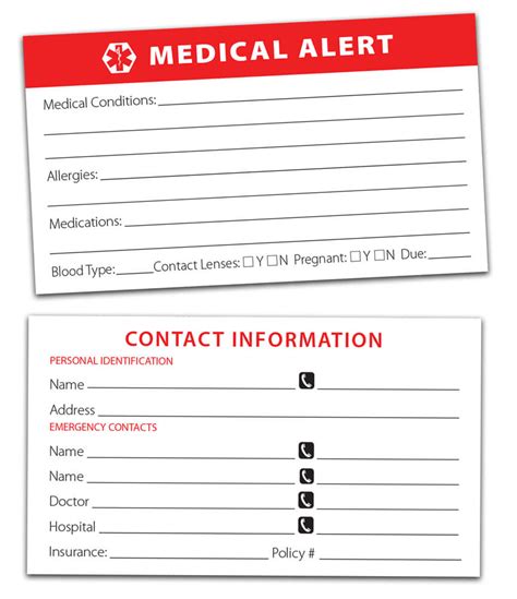printable wallet size medical information card printable templates