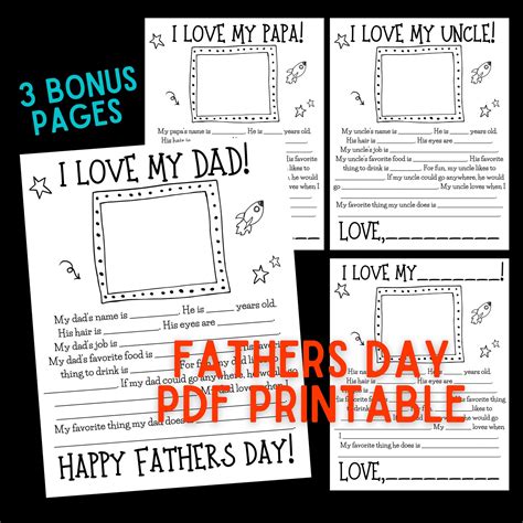dad  printable fathers day worksheet  kids etsy