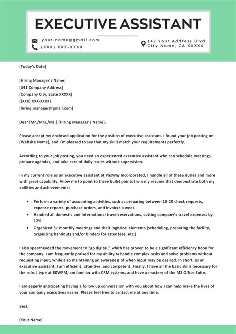 executive assistant cover letter  tips resume genius cover