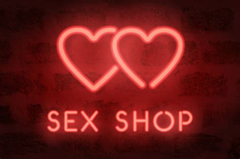 neon sex shop vector sign red glowing hearts stock