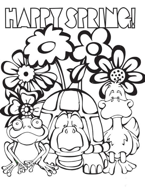 happy spring coloring sheet coloring pages