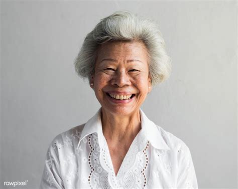 Elderly Asian Woman Smiling Face Expression Portrait Premium Image By