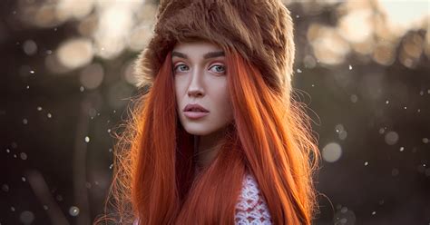 Wallpaper Redhead Hat Women Outdoors Sweater Face Portrait
