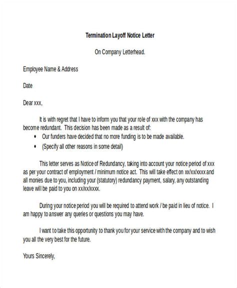 layoff notice templates  word  format