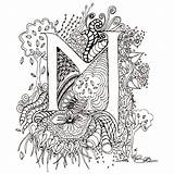 Illuminated Letter Letters Alphabet Coloring Pages Colouring Zentangle Doodle Printable Patterns Drawings Decorative Books Etsy Colour Vintage Original Printablee Monogram sketch template