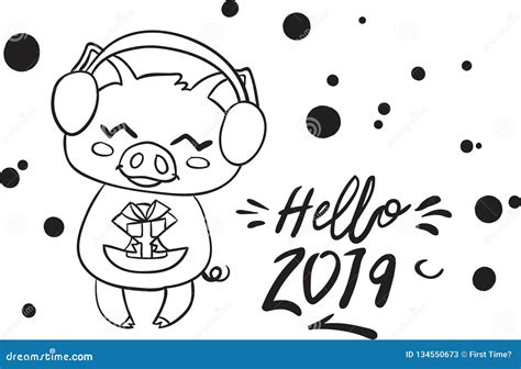 happy  year  pig coloring page  kid stock vector