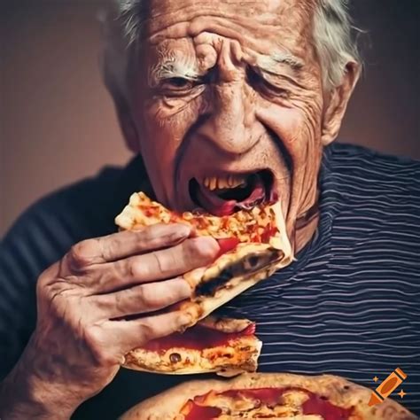 A Old Man Eating Pizza