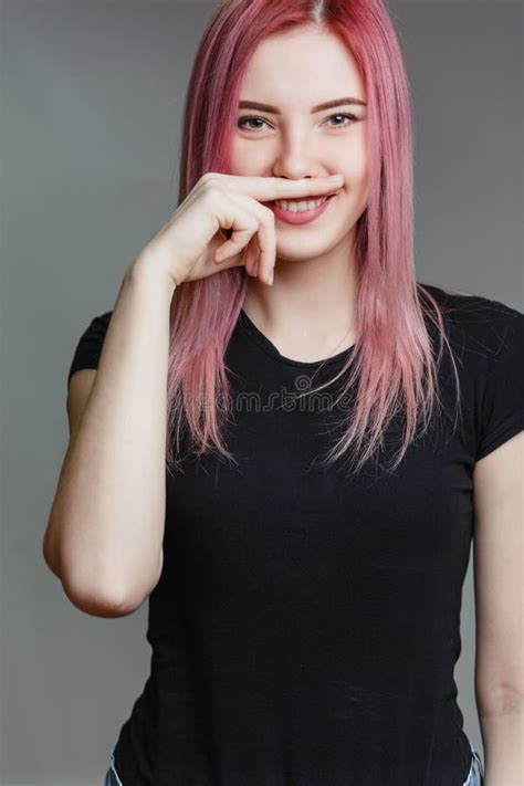 Beautiful Girl With Pink Hair Stock Image Image Of Cosmetic