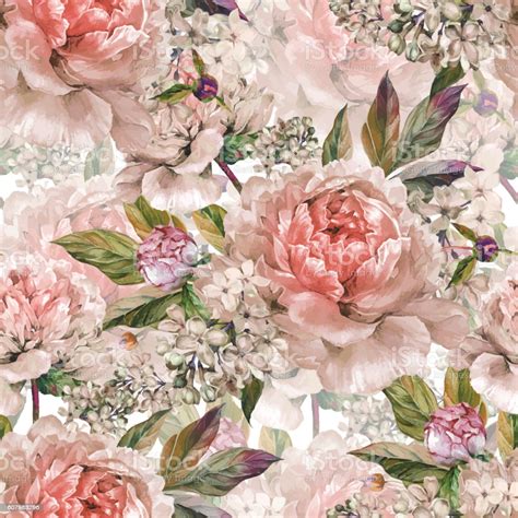 vintage floral seamless watercolor pattern stock illustration