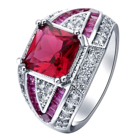 buy natural stone promise rings  red red corundum jewelry princess cubic