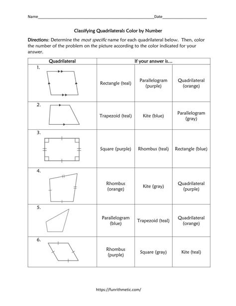 classifying quadrilaterals color  number funrithmetic