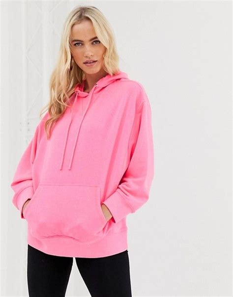asos design oversized hoodie  washed neon pink asos pink hoodie outfit hoodies hoodie