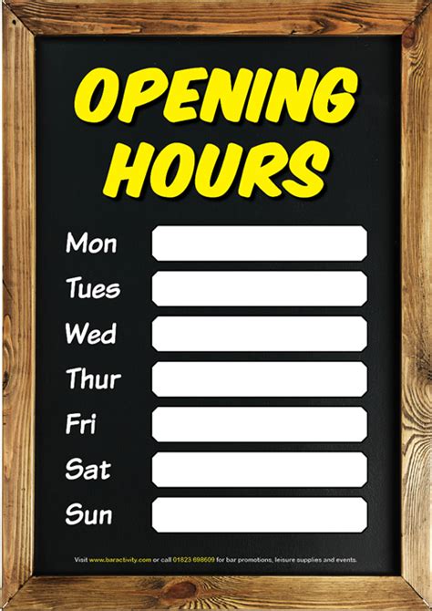 opening hours poster