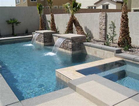 custom small rectangular pool  raised spa tanning ledge loungers