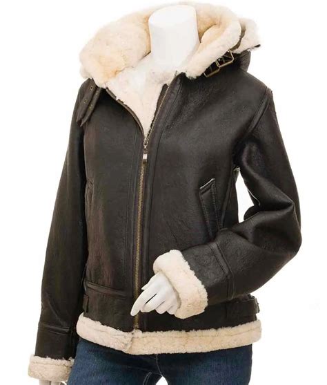 belted collar style womens brown leather shearling jacket jackets creator