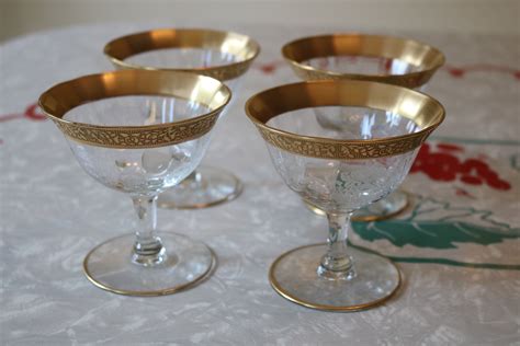 Vintage Tiffin Gold Rimmed Coupe Champagne Glasses Etched Etsy Gold