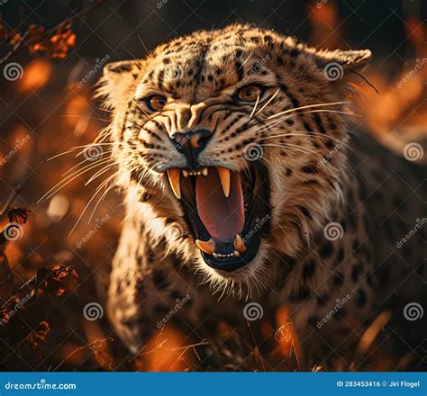 fierce roaring jaguar close up aggressive wildlife with open mouth