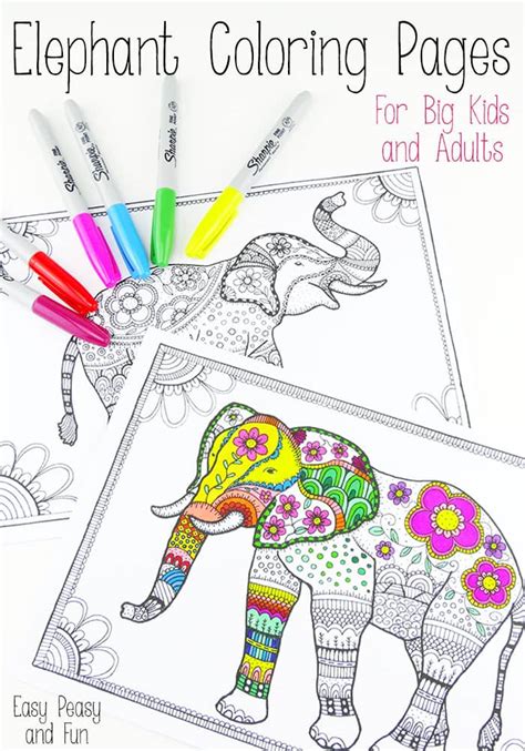 elephant coloring pages  adults easy peasy  fun