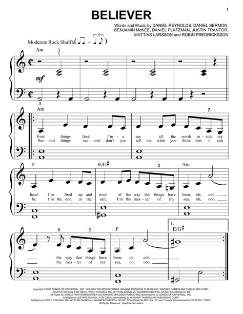 believer big note piano print sheet