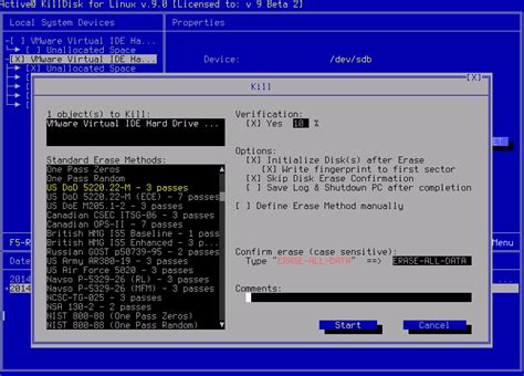 hard disk eraser activeat killdisk  linux console erase  wipe