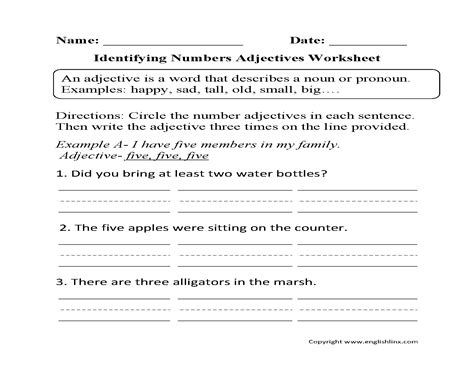 regular adjectives worksheets identifying numbers adjectives worksheet